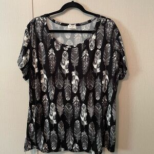 free kisses Feather Print Black and Gray Women's Top